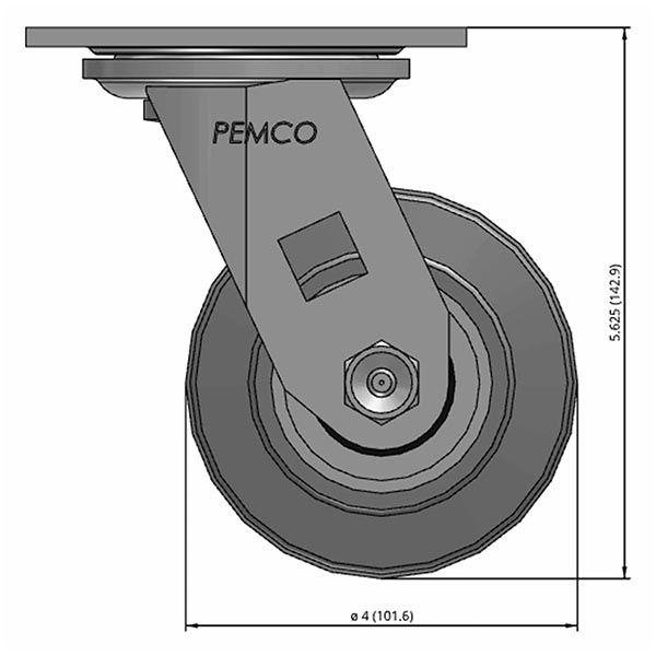 Side view drawing of caster with dimensions